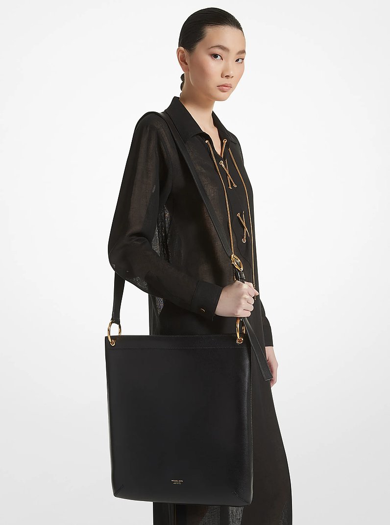 Tate Large Leather Messenger Bag in BLACK | Michael Kors