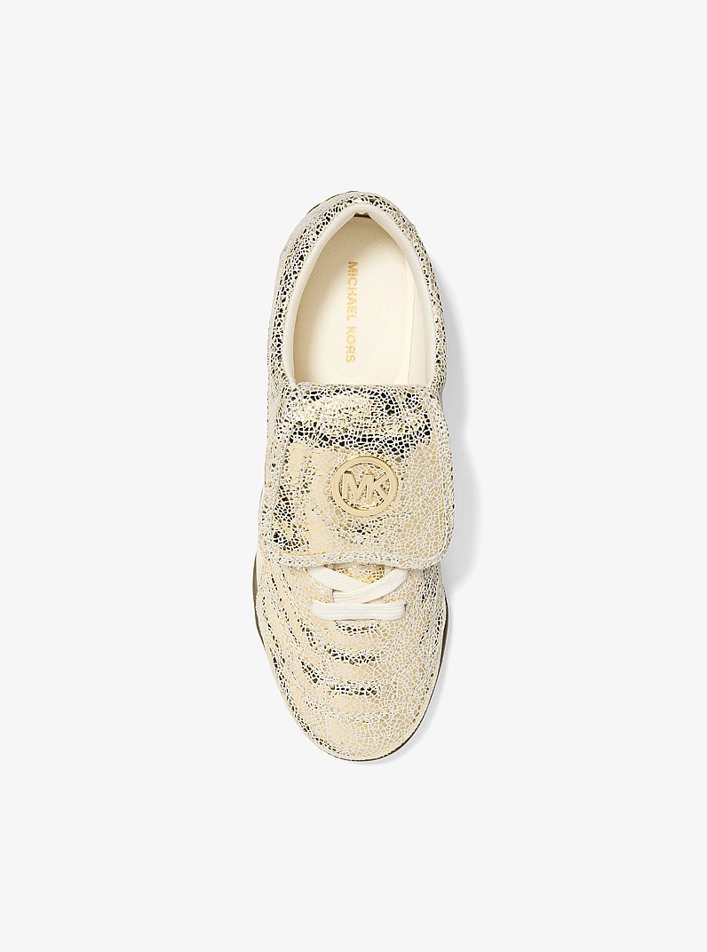 Kyler Metallic Crackled Suede Sneaker in PALE GOLD | Michael Kors
