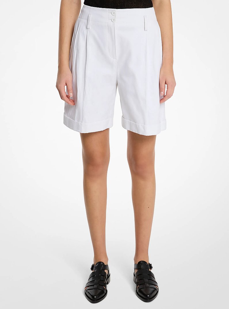 Crushed Cotton Gabardine Cuffed Shorts in OPTIC WHITE | Michael Kors