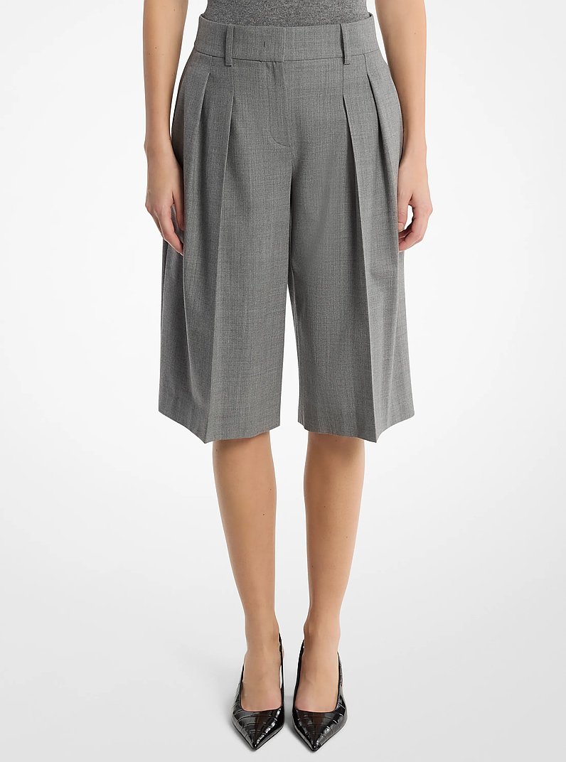 Pleated Wool Blend Trouser Shorts in BANKER GREY | Michael Kors