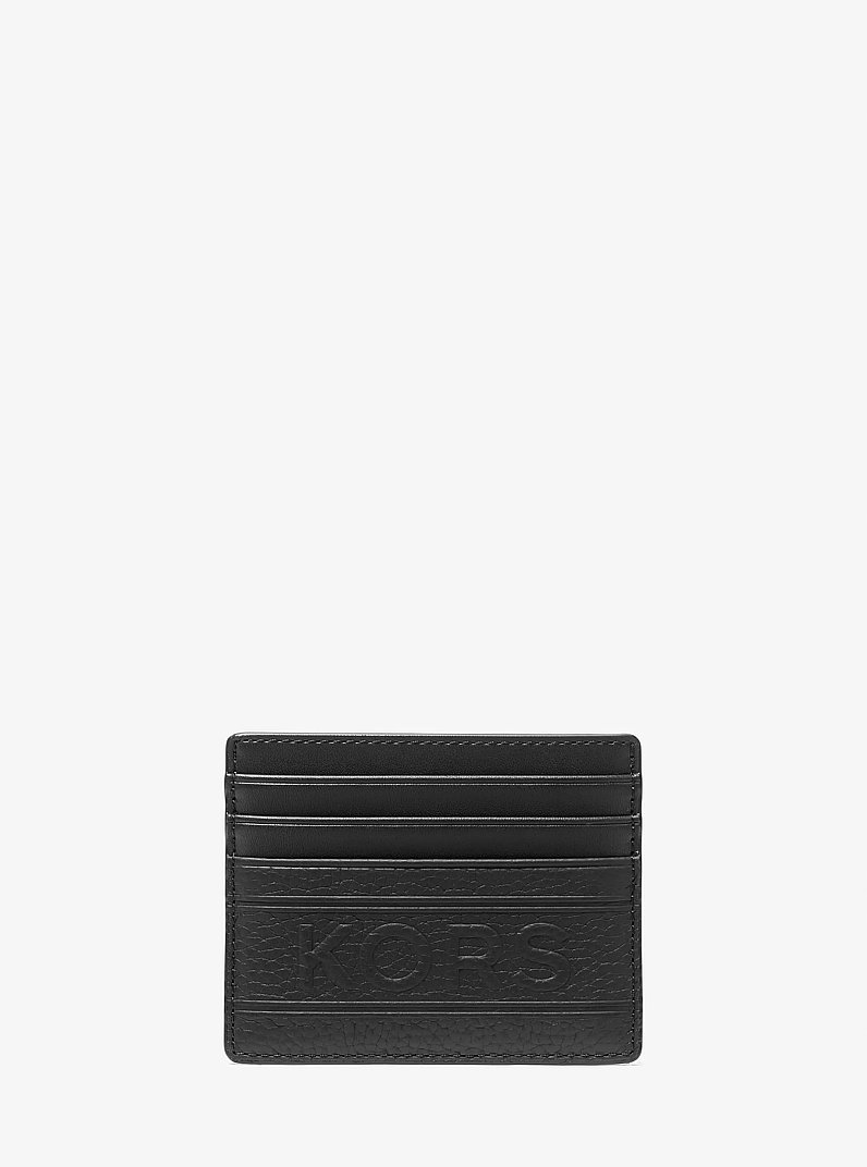Hudson Embossed Pebbled Leather Tall Card Case in BLACK | Michael Kors
