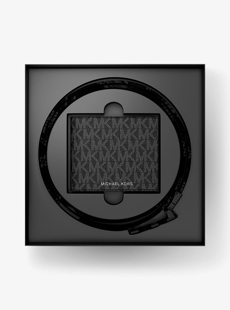 Cadeauset van portefeuille en riem met kenmerkend logo in ZWART | Michael Kors