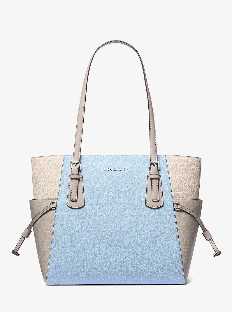 Voyager Large Color-Block Signature Logo Tote Bag in LT SKY MLT | Michael Kors