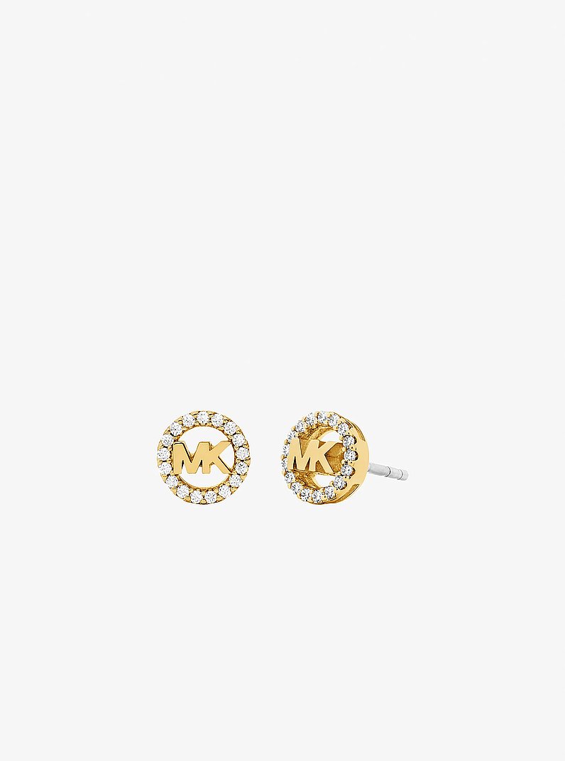 Orecchini a bottone con ciondolo pav&eacute; con logo in ORO | Michael Kors