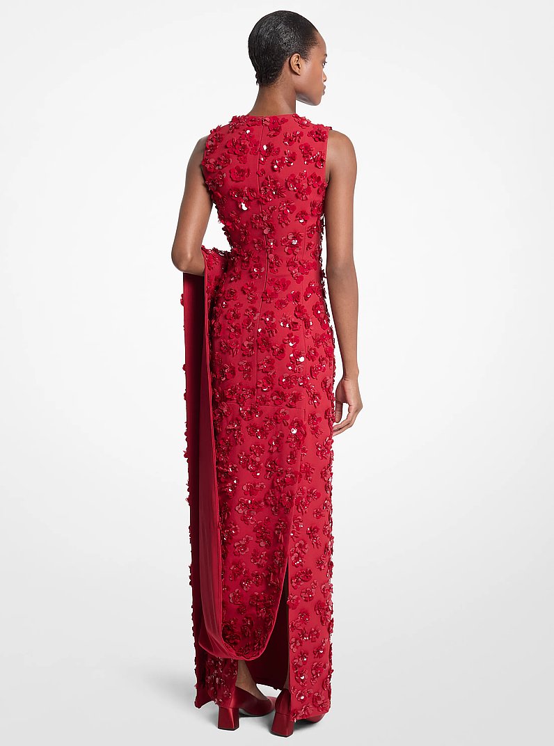Hand-Embroidered Floral Double Crepe Sabl&eacute; Gown in RUBY | Michael Kors