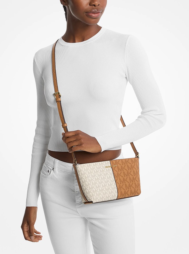 Jet Set Small Two-Tone Logo Crossbody Bag in DEER MULTI | Michael Kors
