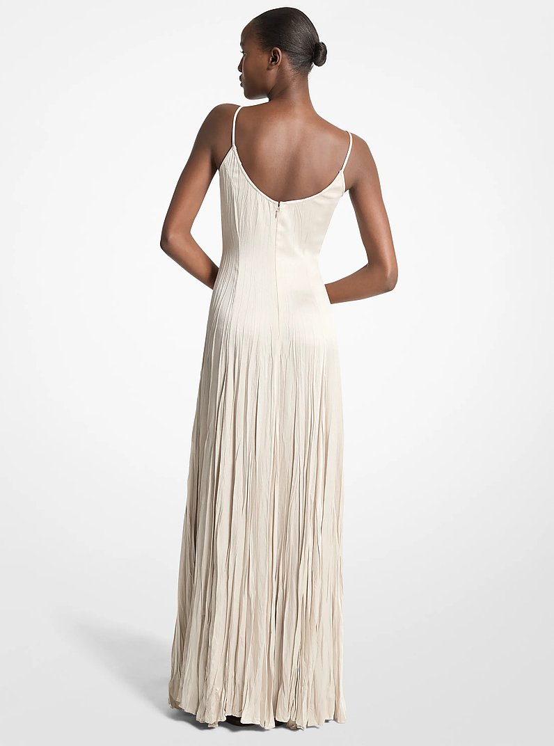 Crushed Techno Charmeuse Maxi Slip Dress in OYSTER | Michael Kors
