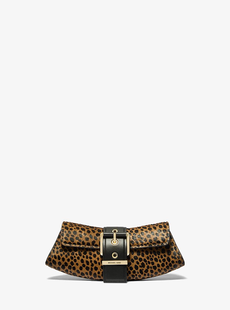 Colby Small Cheetah Print Calf Hair Convertible Clutch in HUSK MULTI | Michael Kors