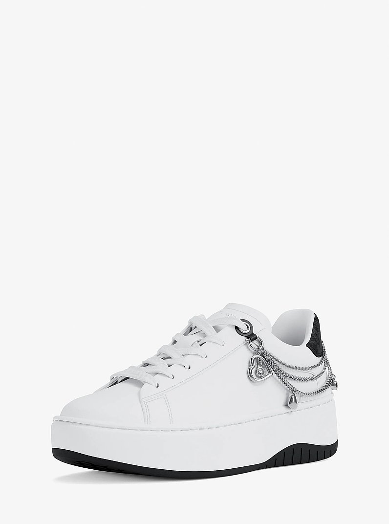 Dottie Embellished Leather Platform Sneaker in BLACK | Michael Kors