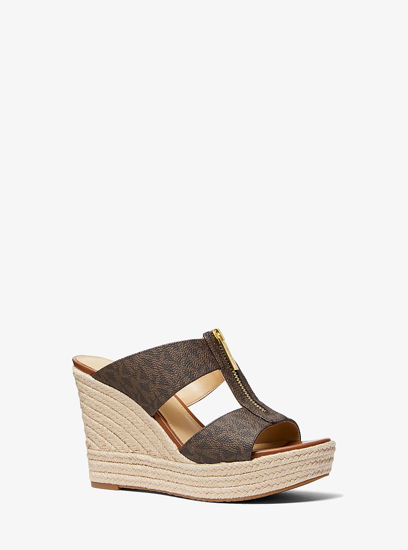 Bradley Signature Logo Wedge Sandal in BROWN | Michael Kors