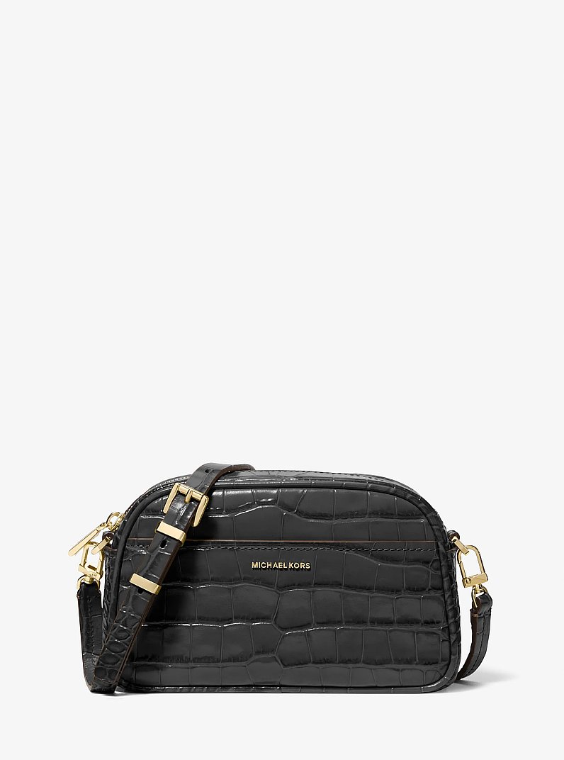 Jet Set Small Crocodile Embossed Leather Crossbody Bag in BLACK | Michael Kors