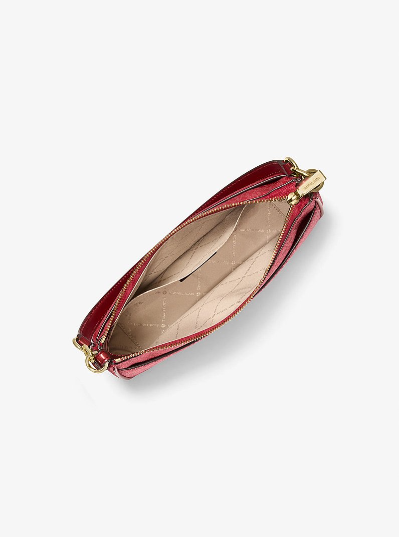 Jet Set Medium Metallic Signature Logo Convertible Crossbody Bag in CRIMSON | Michael Kors