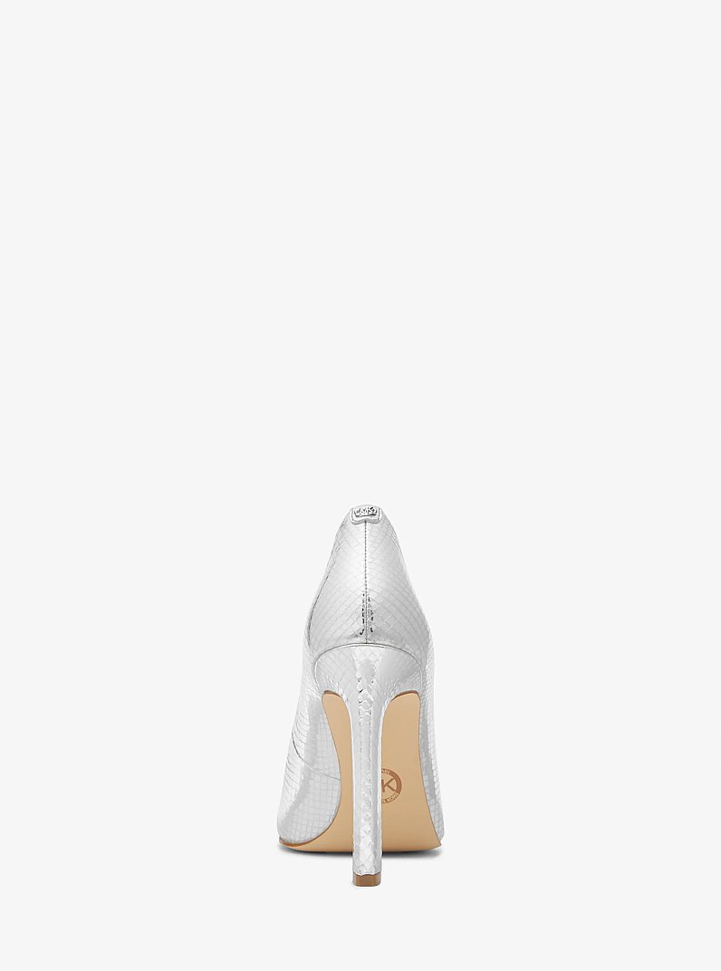 Amara Metallic Snake Embossed Leather Pump in SILVER | Michael Kors