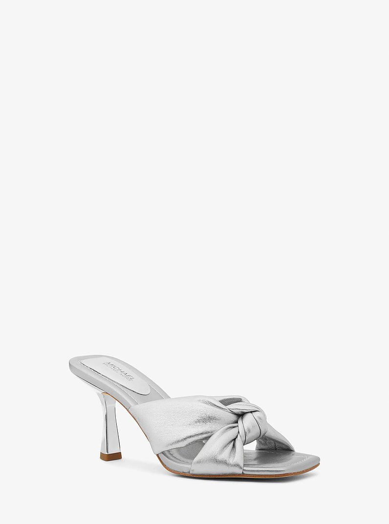 Elena Metallic Leather Sandal in SILVER | Michael Kors