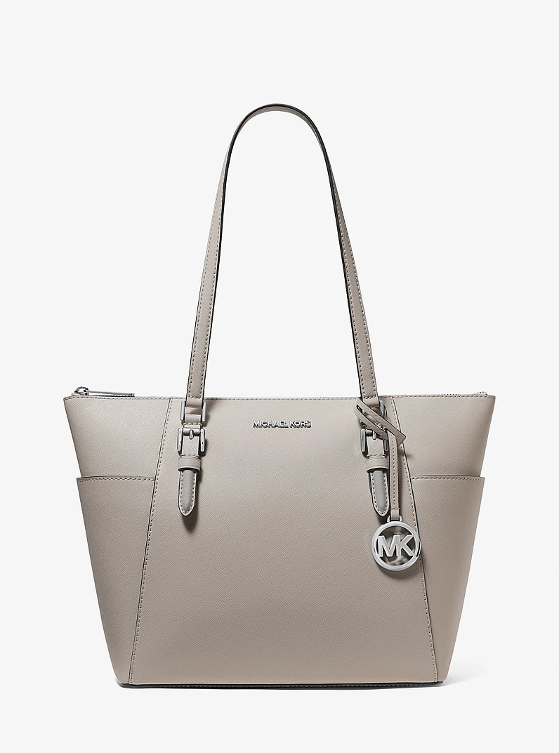 Grand sac fourre-tout Charlotte en cuir Saffiano &agrave; fermeture &eacute;clair sur le dessus in GRIS PERLE | Michael Kors