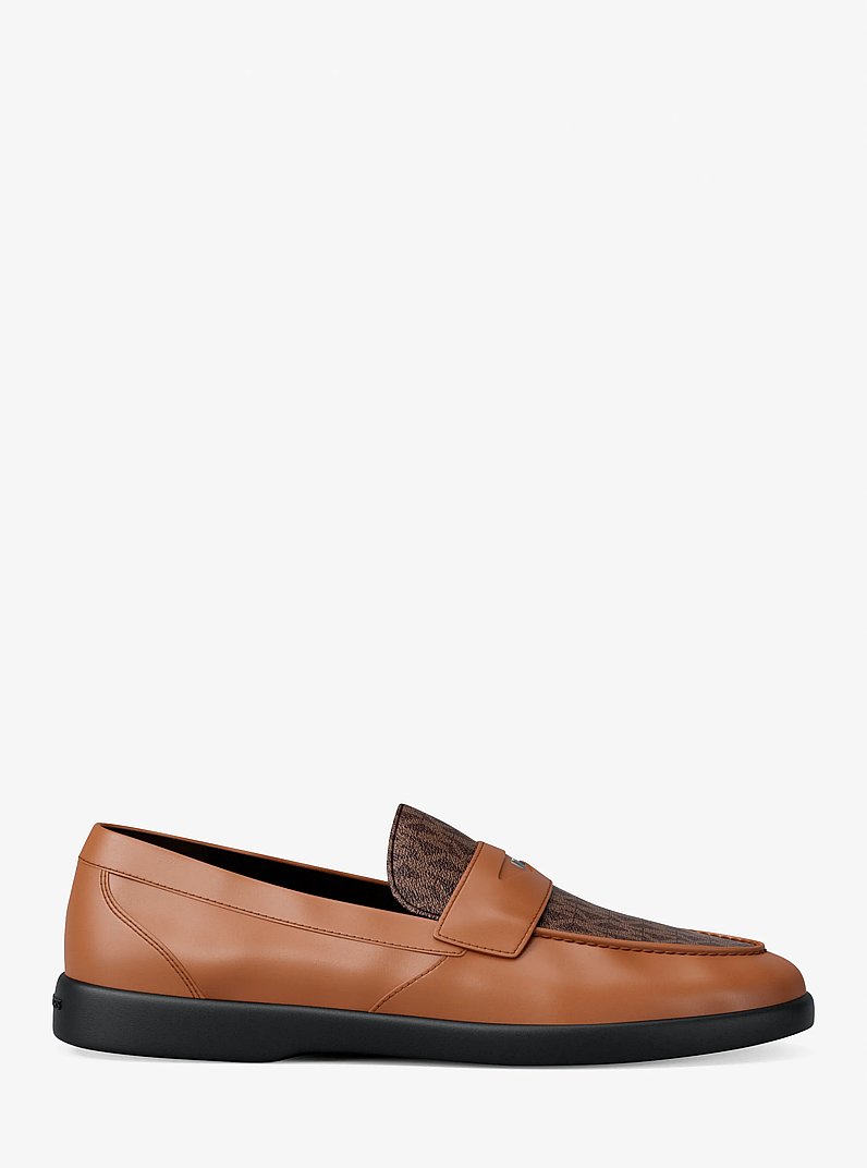 Wesley Leather and Signature Logo Loafer in BROWN/LUGGAGE | Michael Kors