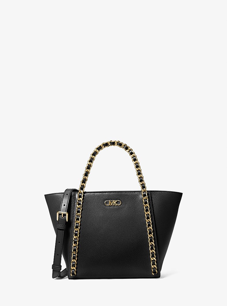 Westley Small Pebbled Leather Chain-Link Tote Bag in BLACK | Michael Kors