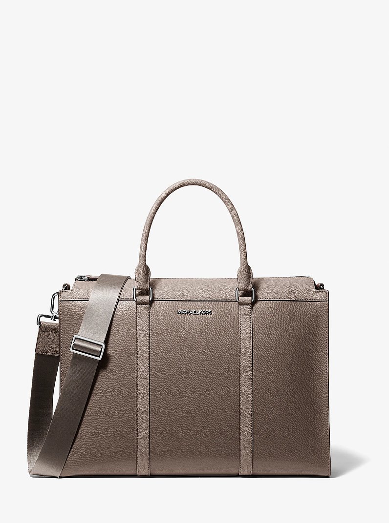 Cooper Pebbled Leather and Signature Logo Briefcase in MUSHROOM | Michael Kors