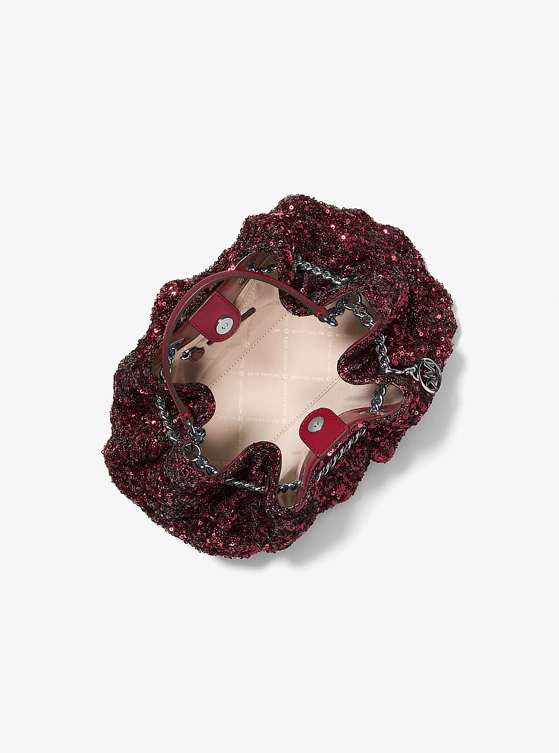Mina Small Sequin Embellished Convertible Pochette in MAROON | Michael Kors