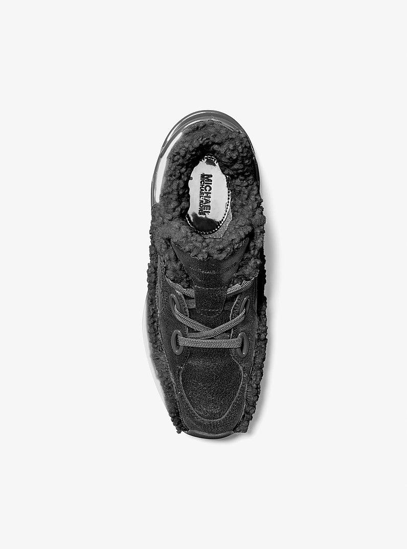 Toni Distressed Leather and Sherpa Trainer in BLACK | Michael Kors