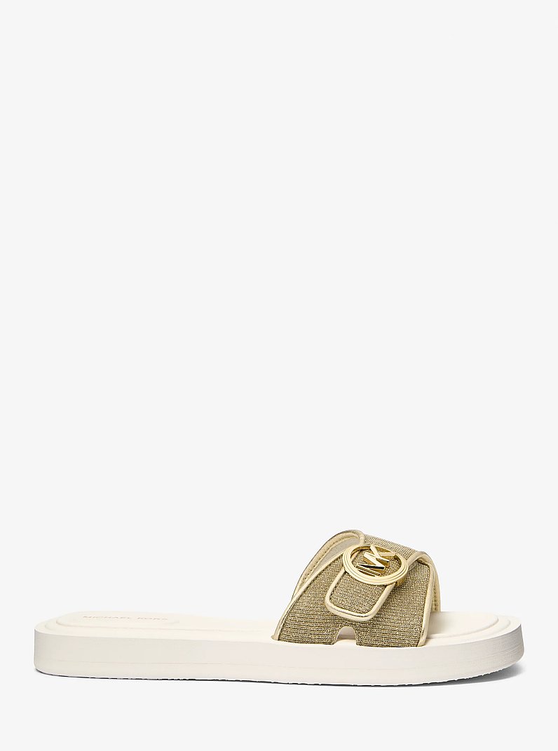 Glitter Chain Mesh Logo Slide Sandal in PALE GOLD | Michael Kors