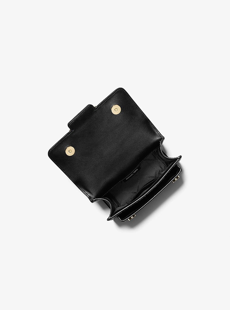 Bandolera Heather extrapeque&ntilde;a de piel y pelo de becerro con estampado de leopardo in NEGRO COMBINADO | Michael Kors