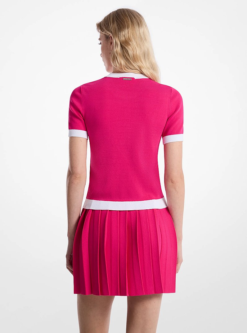 Stretch Knit Short-Sleeve Sweater in DRAGON FRUIT | Michael Kors