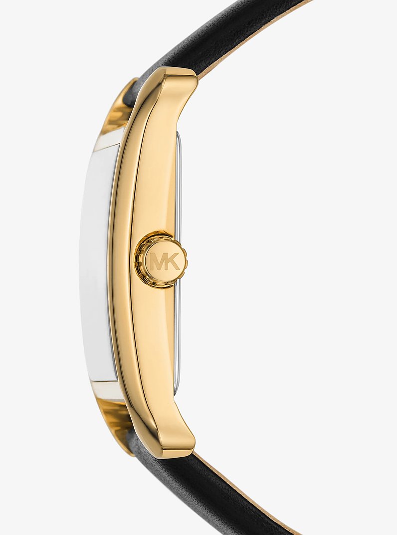 Petite Monroe Gold-Tone and Leather Watch in BLACK | Michael Kors