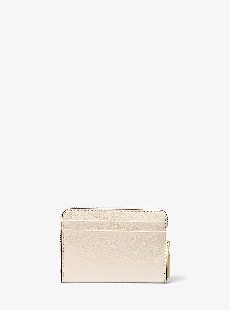 Jet Set Small Pebbled Leather Zip-Around Card Case in LT CREAM | Michael Kors