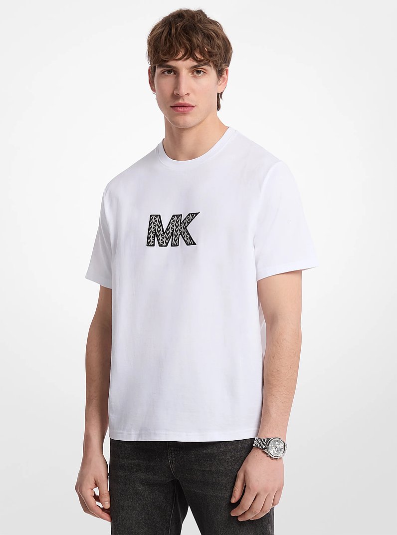 T-shirt in cotone con logo effetto grafico in BIANCO | Michael Kors