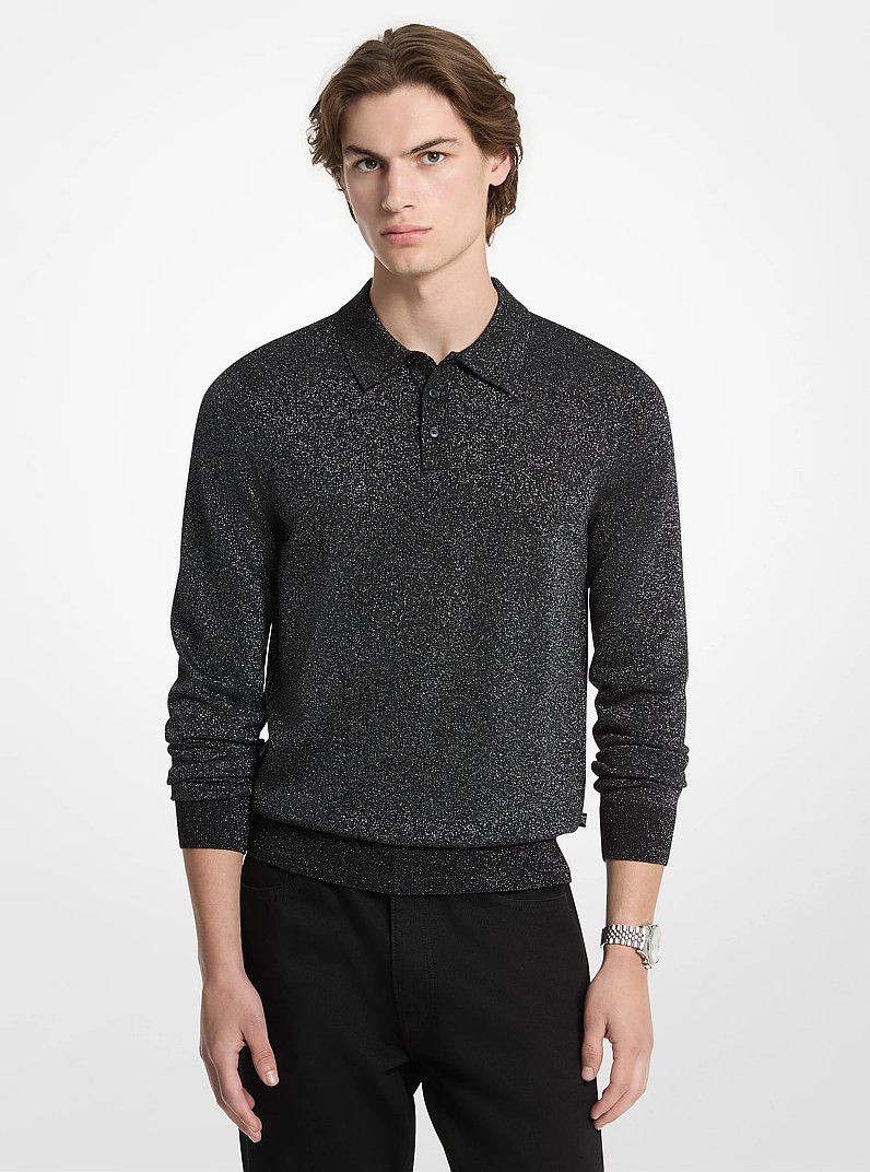 Metallic Wool Polo Sweater in SILVER | Michael Kors