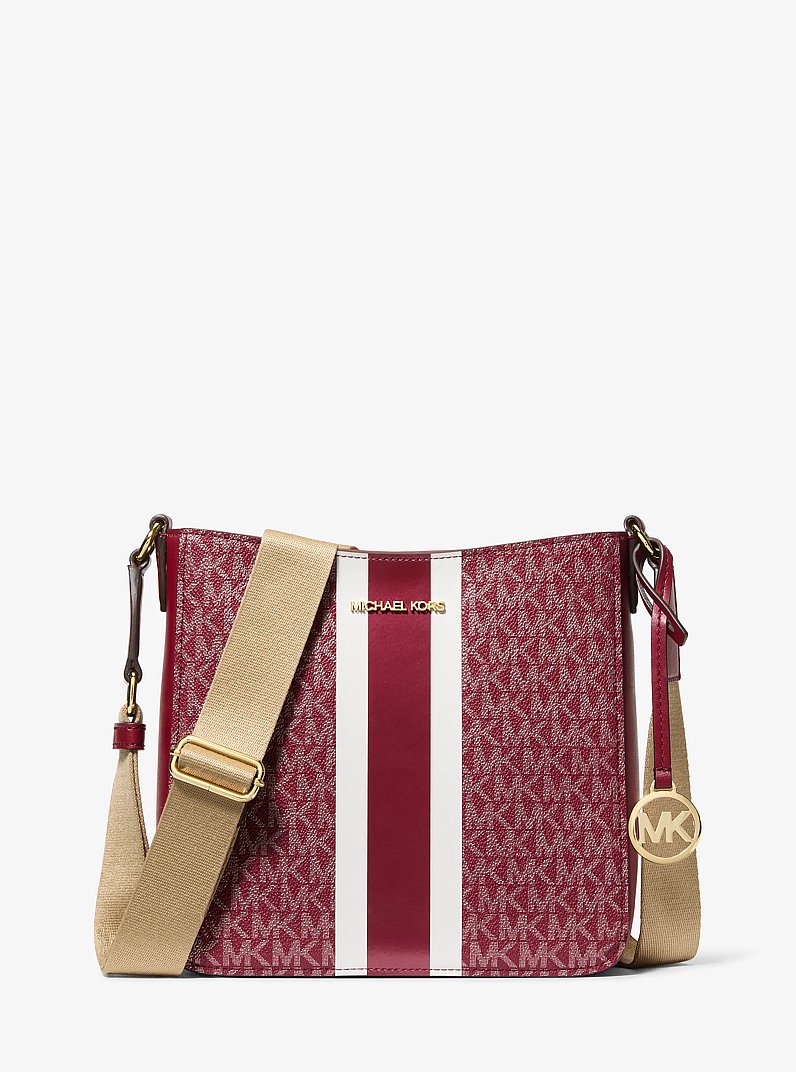 Jet Set Small Signature Logo Stripe Crossbody Bag in CHERRY | Michael Kors