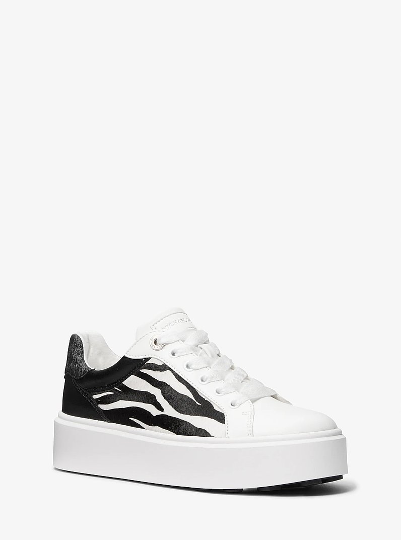 Romey Mixed-Media Platform Sneaker in BLACK/WHITE | Michael Kors