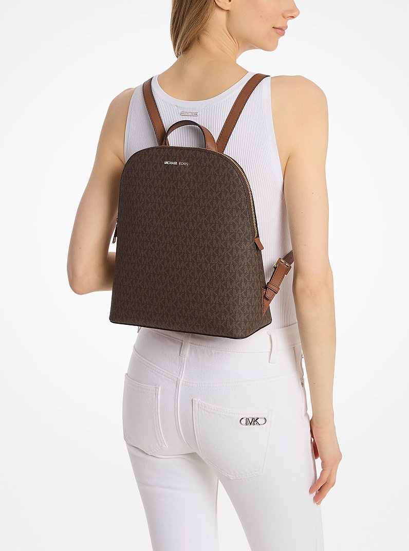 Cindy Large Signature Logo Backpack in BROWN | Michael Kors