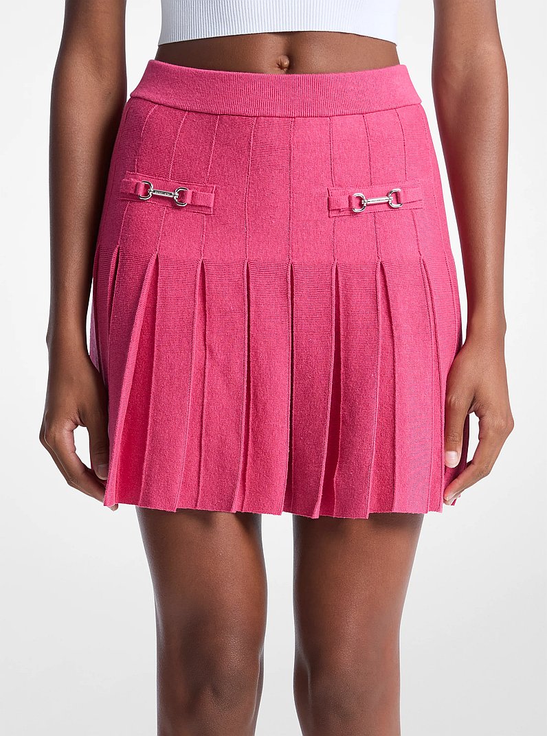 Pleated Cotton Blend Mini Skirt in HIBISCUS | Michael Kors