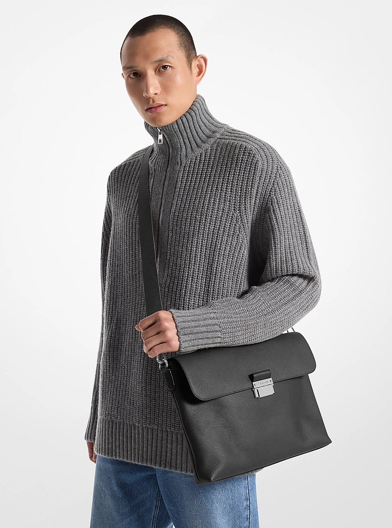 Borsa portadocumenti Hudson in pelle martellata in NERO | Michael Kors