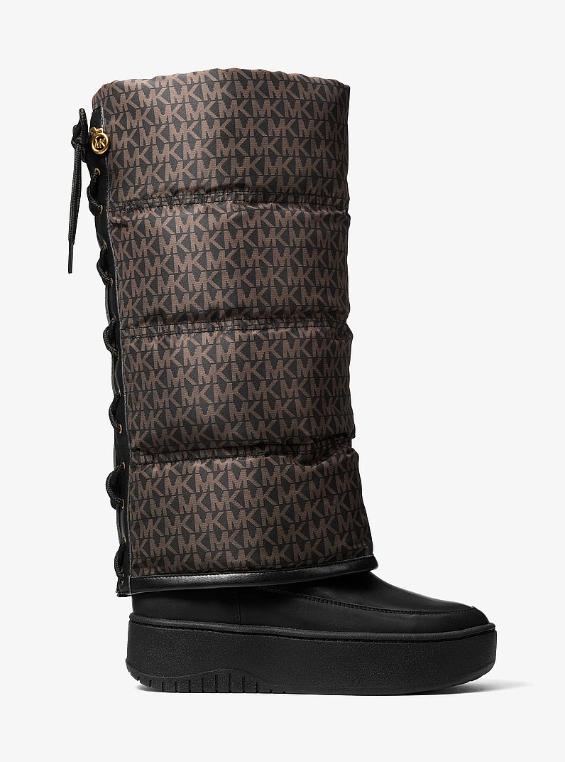 Starling Signature Logo Print Puffer Boot in BROWN | Michael Kors