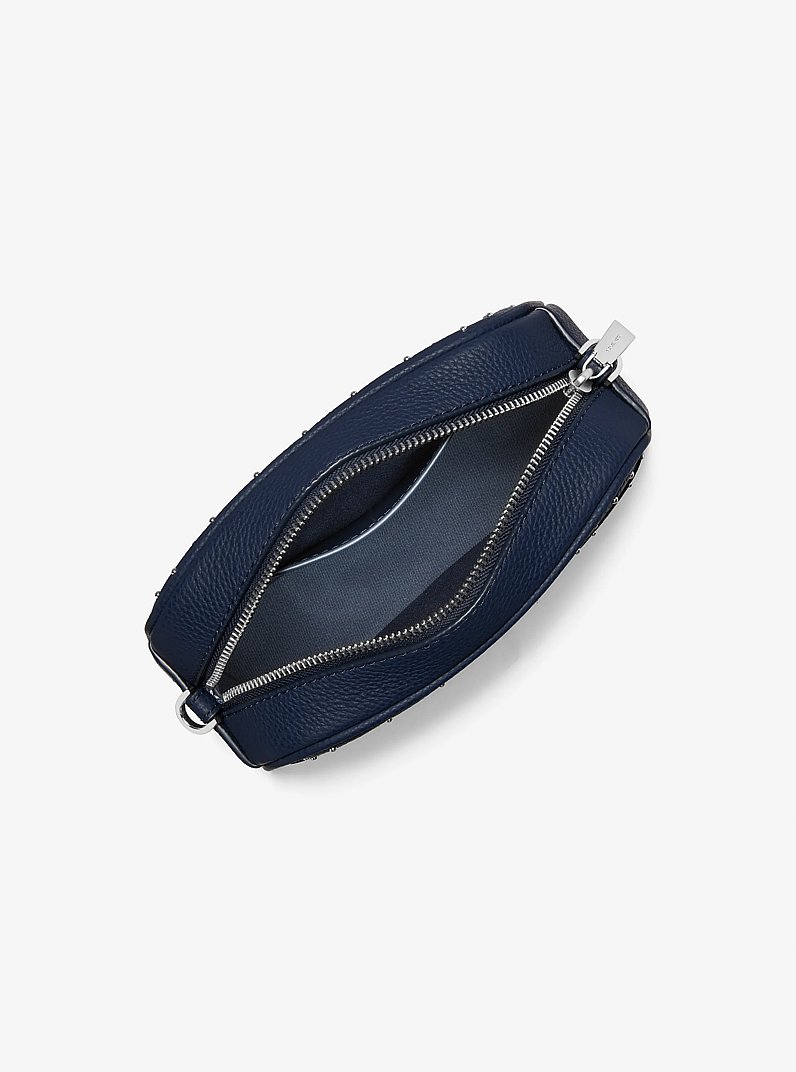 Jet Set Small Studded Pebbled Leather Camera Crossbody Bag in DRESS BLUES | Michael Kors
