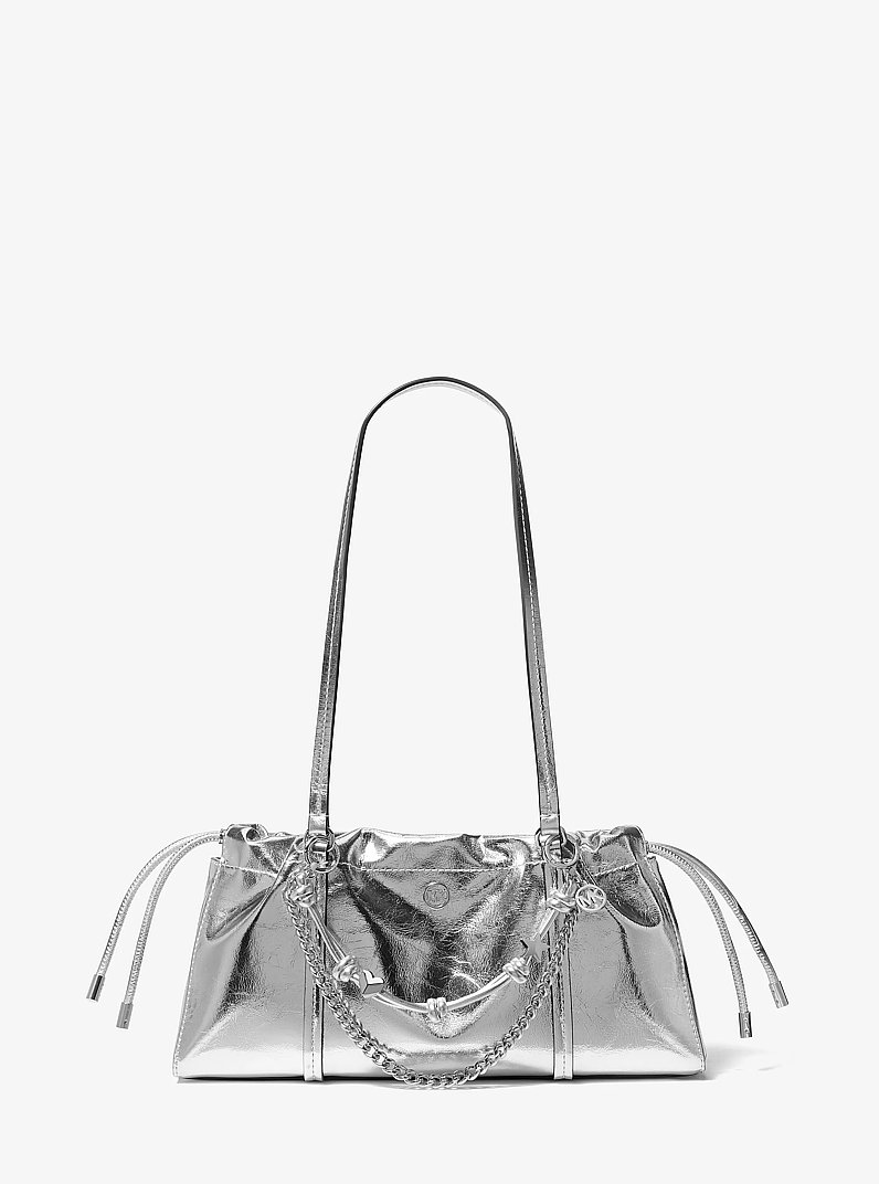 Matilda Small Metallic Cinched Shoulder Bag in SILVER | Michael Kors