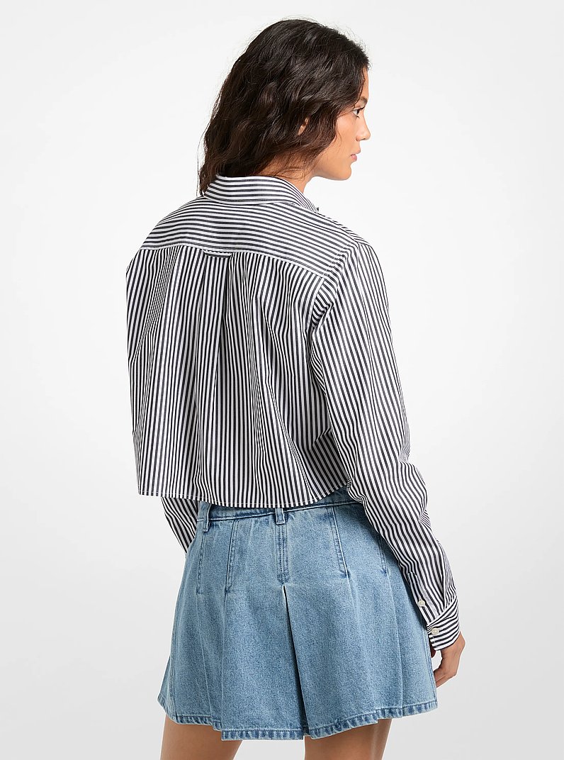 Striped Cotton Poplin Cropped Oxford Shirt in BLACK/WHITE | Michael Kors