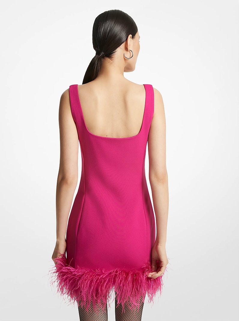 Feather Trim Stretch Crepe Shift Dress in DEEP FUCHSIA | Michael Kors
