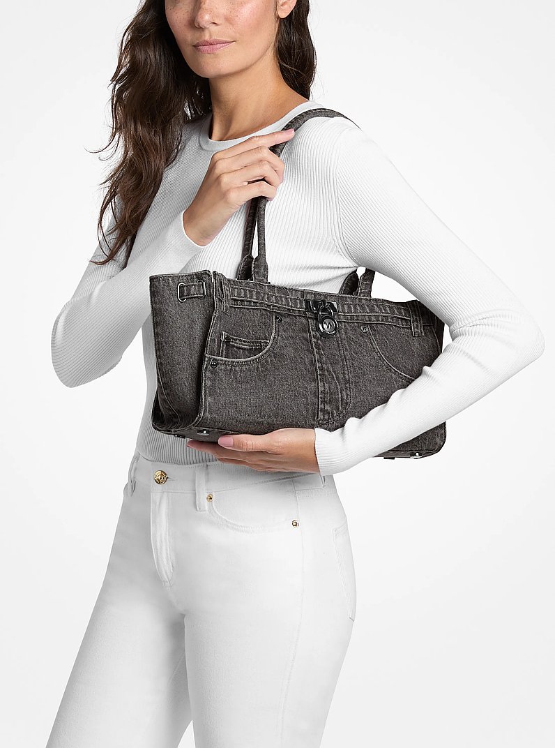 Hamilton Moderne Small Washed Denim Satchel in GRAPHITE | Michael Kors