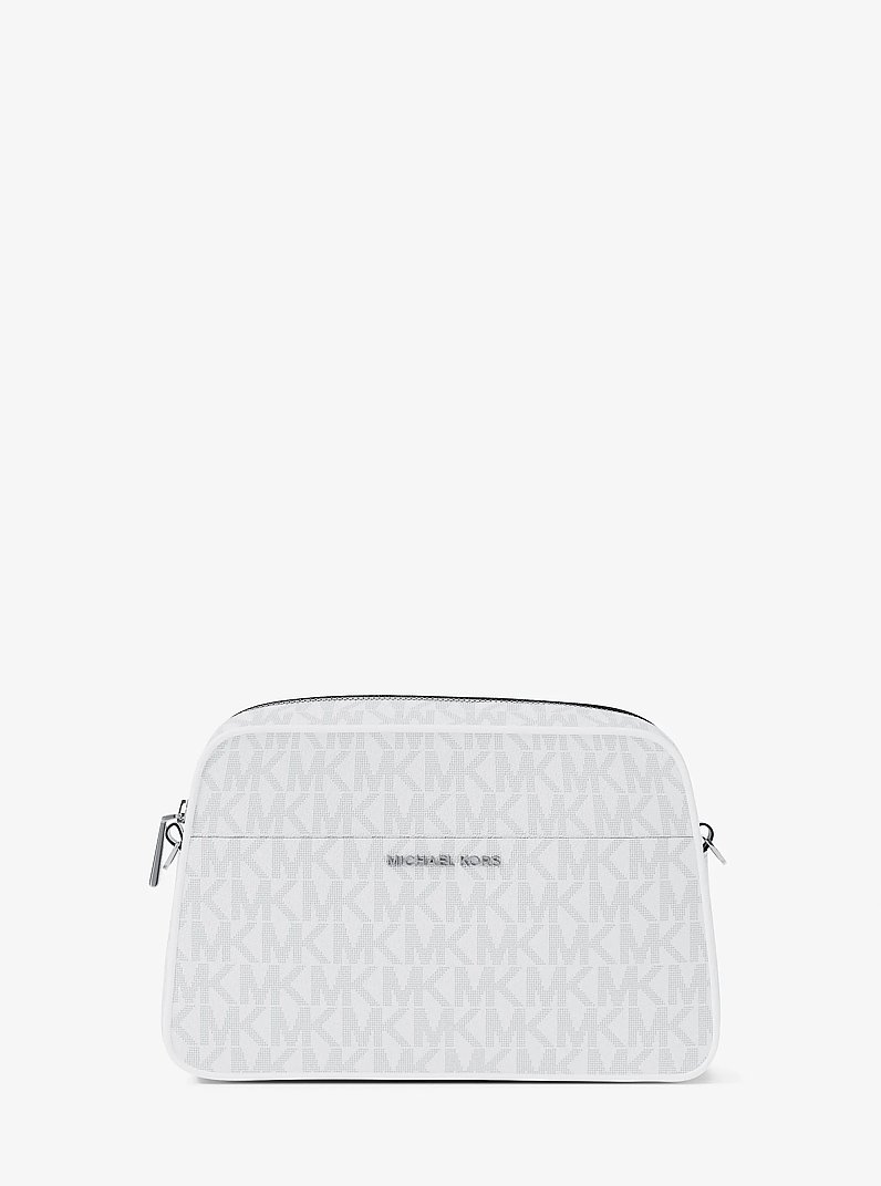 Camera bag a tracolla Jet Set piccola con logo in BIANCO OTTICO/ALLUMINIO | Michael Kors