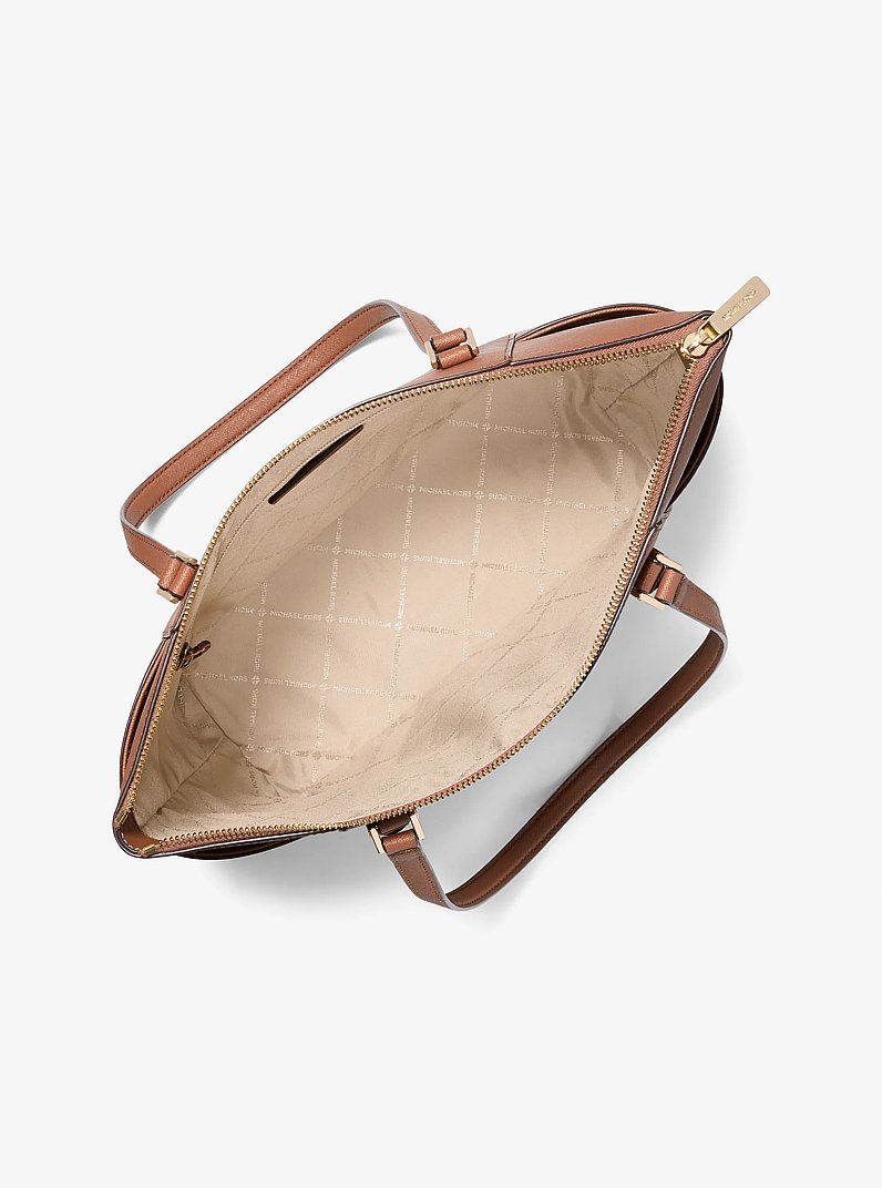 Charlotte Large Saffiano Leather Top-Zip Tote Bag in LUGGAGE | Michael Kors