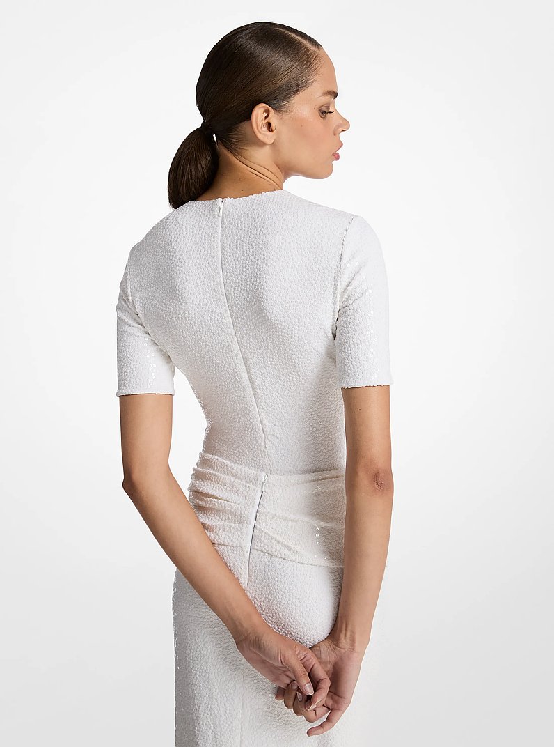 Sequin Stretch Matte Jersey Bodysuit in OPTIC WHITE | Michael Kors