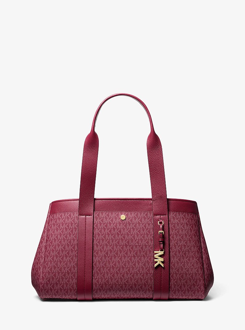 Romee Large Signature Logo and Leather Tote Bag in MULBERRY | Michael Kors