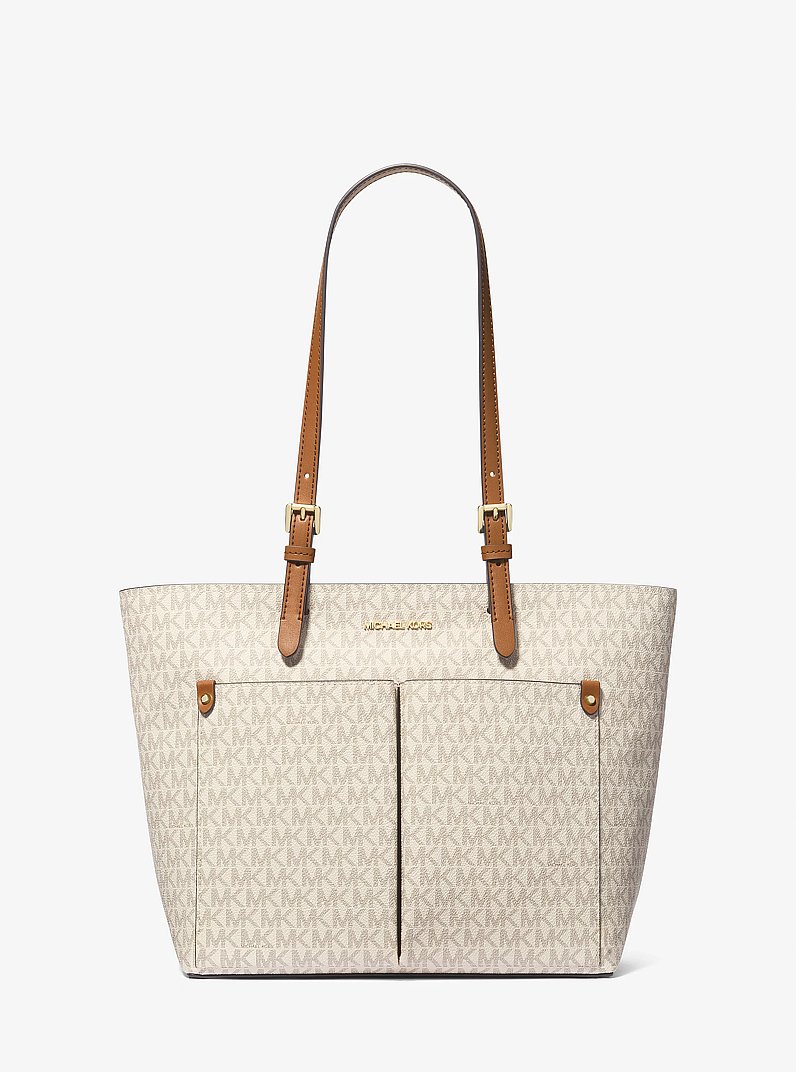 Jet Set Medium Logo Pocket Tote Bag in VANILLA | Michael Kors