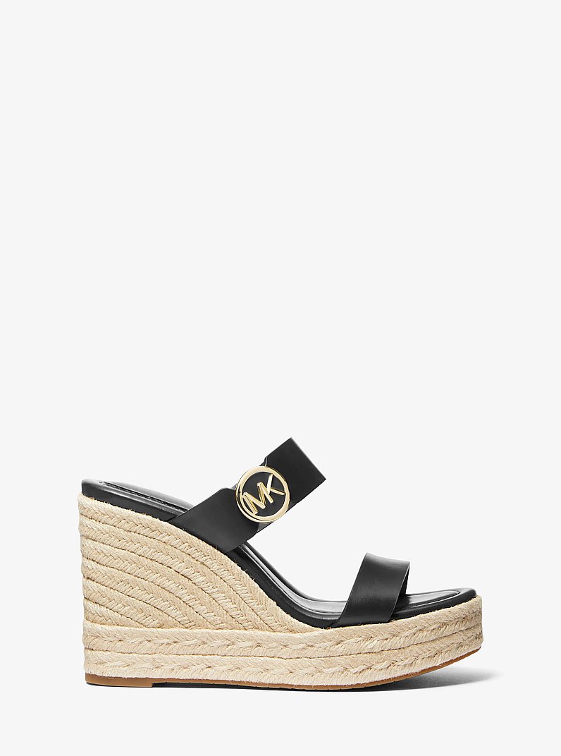 Lucinda Leather Wedge Sandal in BLACK | Michael Kors