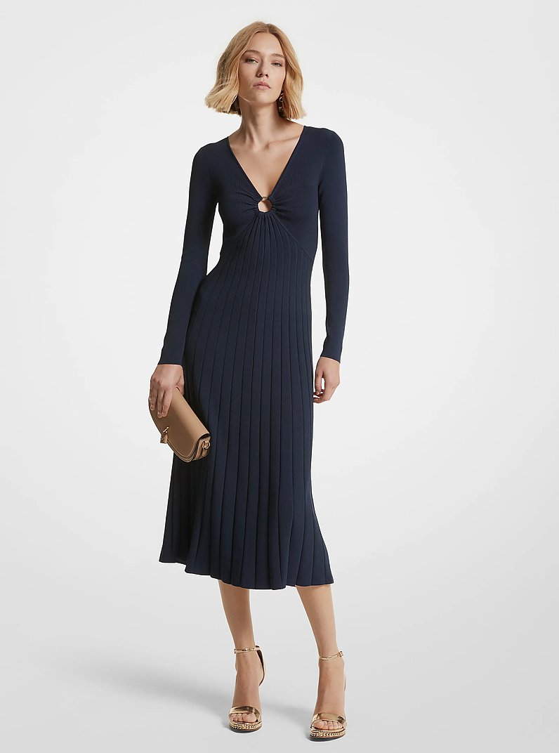 Midikleid aus geripptem Stretch-Strick mit Ringdetail in MIDNIGHTBLUE | Michael Kors