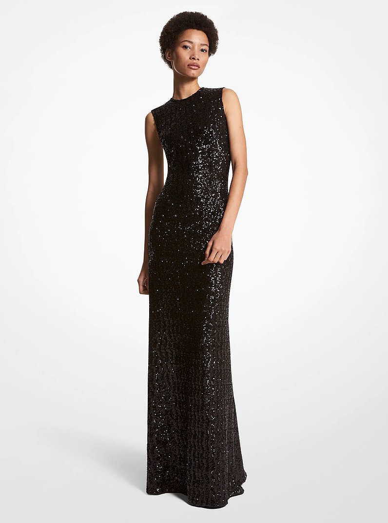Embroidered Sequin Gown in BLACK | Michael Kors